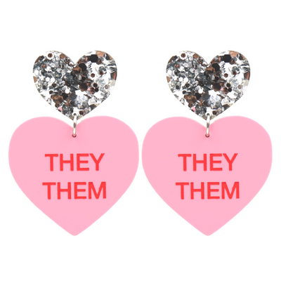 Haus of Dizzy Pronoun Gentle Reminder Candy Heart Earrings