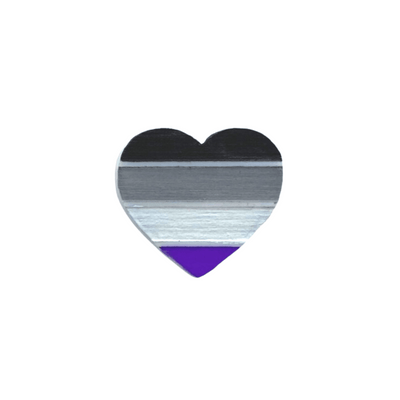 An image of hand painted Asexual Pride Flag as an acrylic Heart shaped Brooch