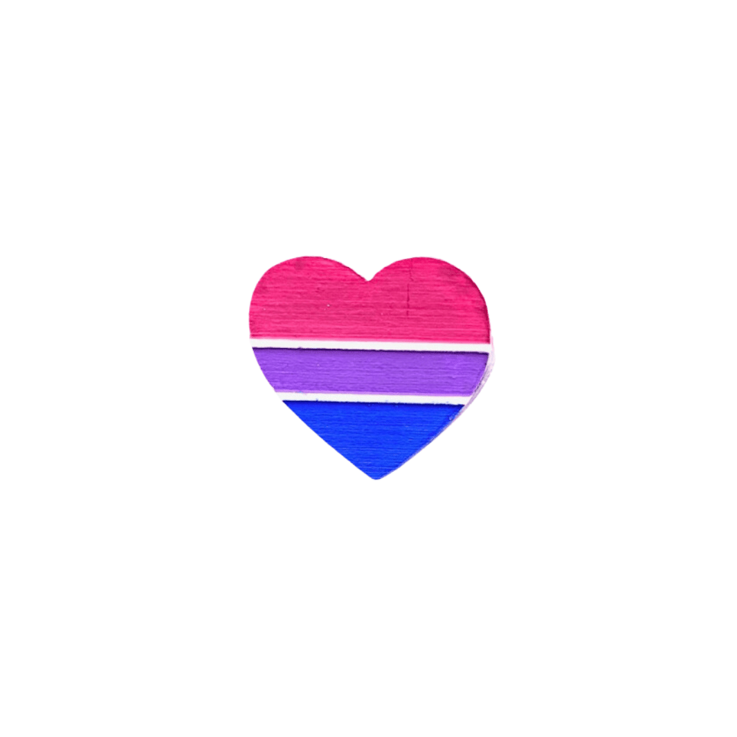 An image of hand painted Bisexual Pride Flag as an acrylic Heart shaped Brooch