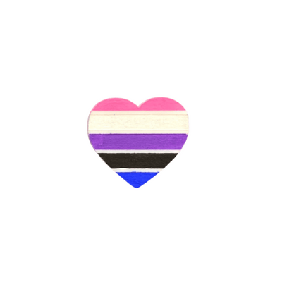 An image of hand painted Gender Fluid Pride Flag as an acrylic Heart shaped Brooch