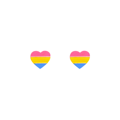 An image of hand painted Pansexual Pride Flag on acrylic Studs