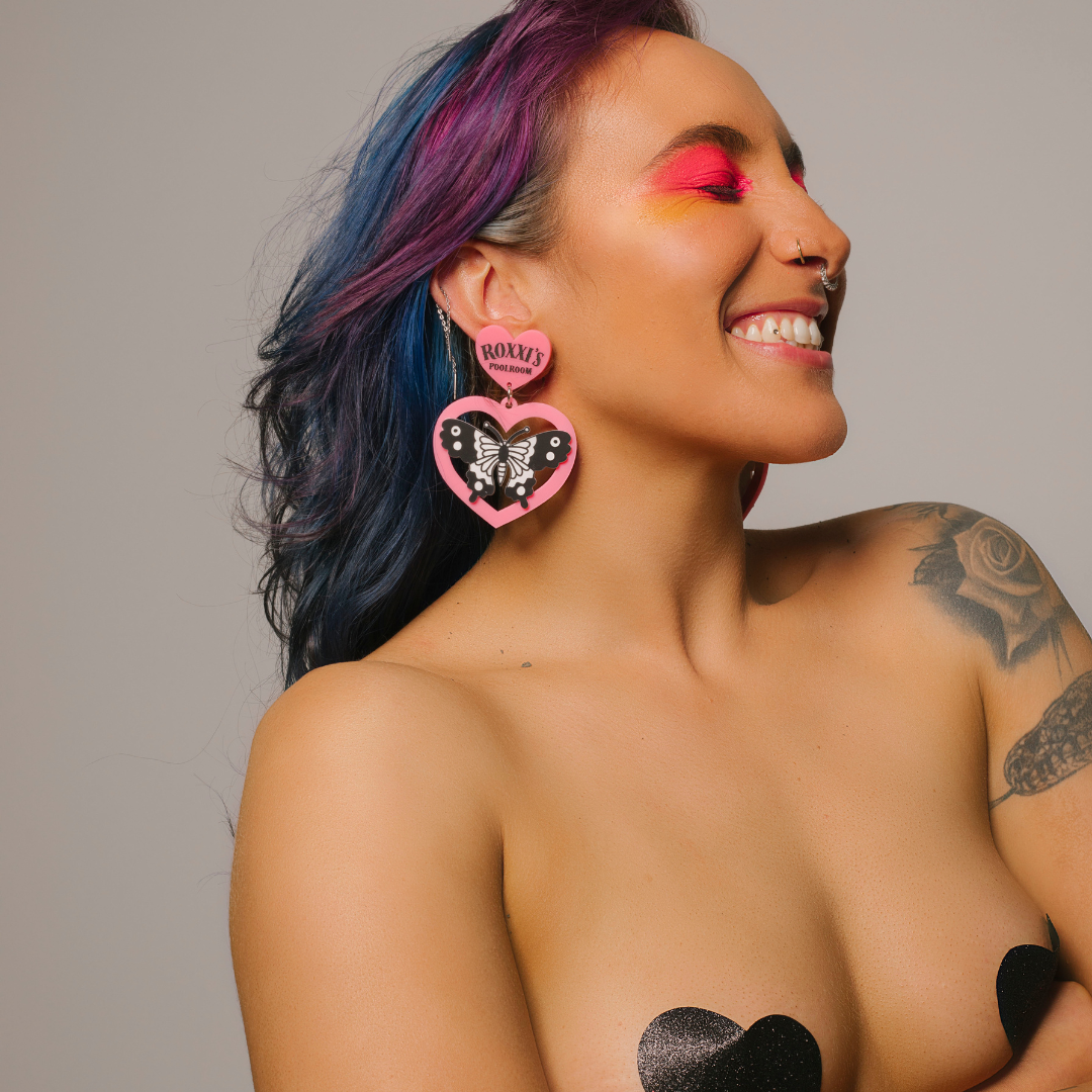 Haus of Dizzy x Roxxi's Poolroom 'Butterfly' Barbie Heart Earrings