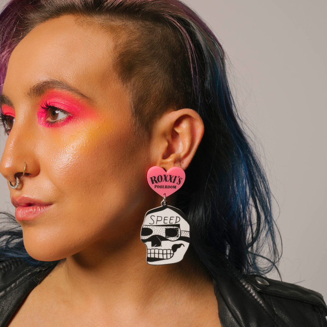 Haus of Dizzy x Roxxi's Poolroom 'Speed Skull' Earrings