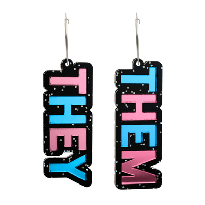 Haus of Dizzy 'They Them' Pronoun Stacked Mirror Earrings