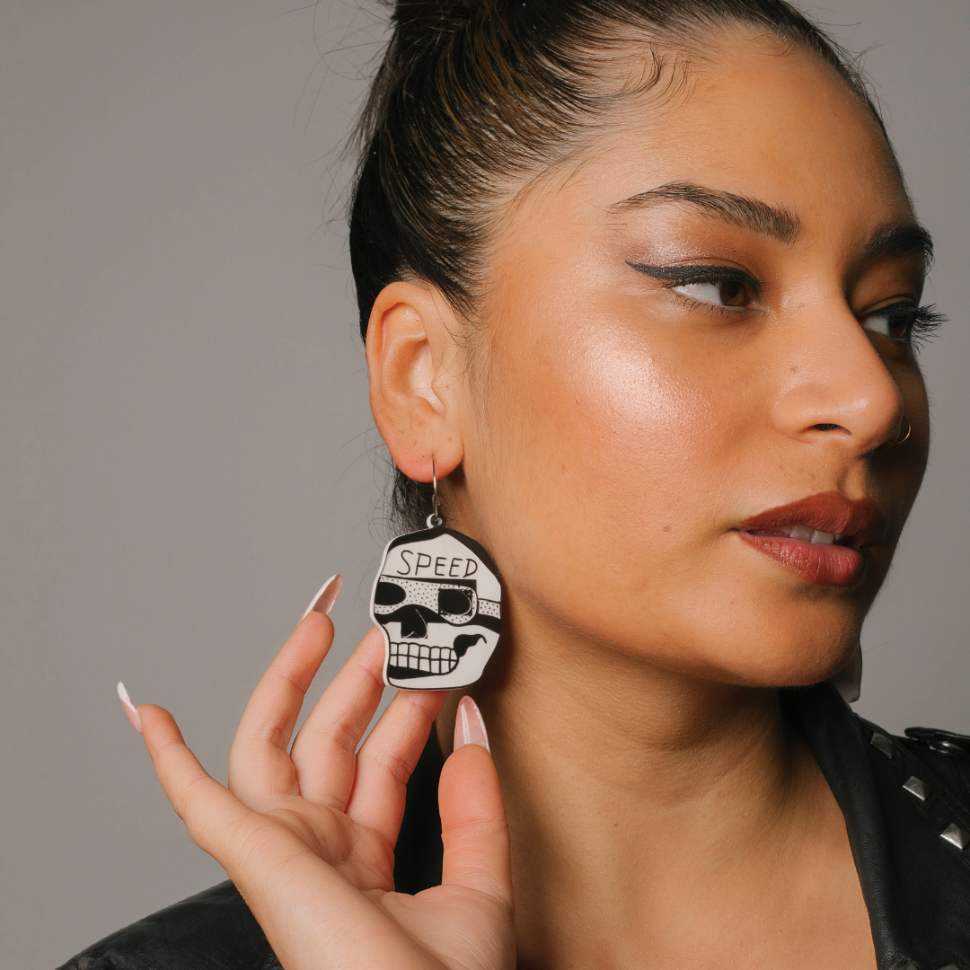 Haus of Dizzy x Roxxi's Poolroom 'Speed Skull' Earrings