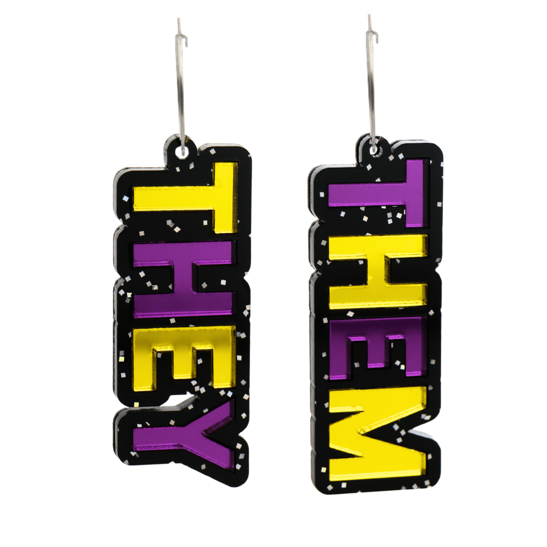 Haus of Dizzy 'They Them' Pronoun Stacked Mirror Earrings