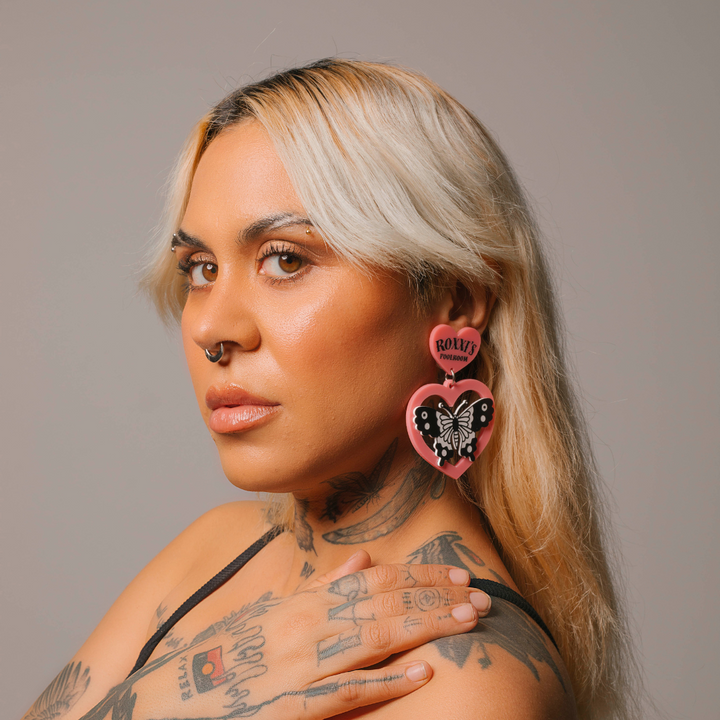 Haus of Dizzy x Roxxi's Poolroom 'Butterfly' Barbie Heart Earrings