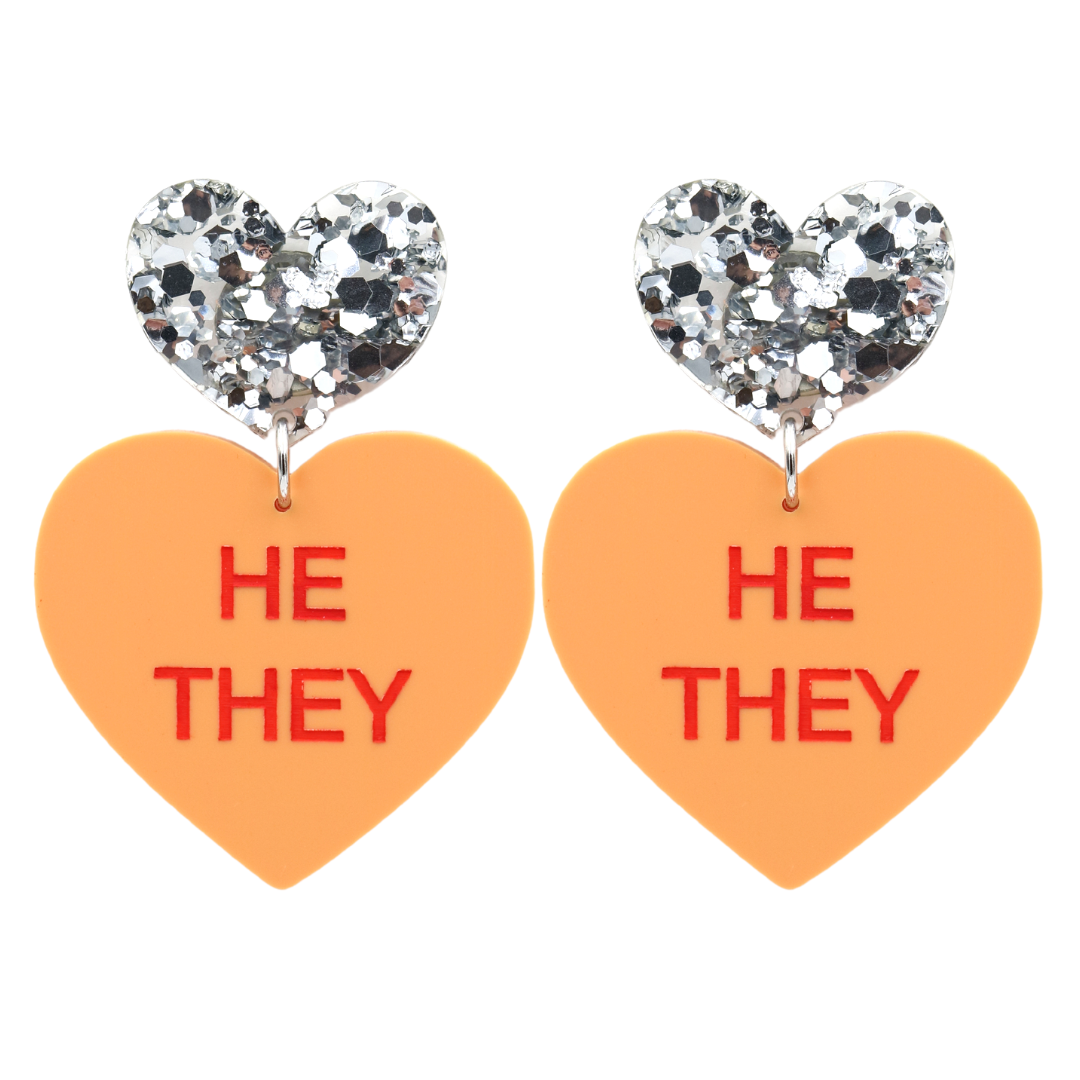 Haus of Dizzy 'Pronoun' Gentle Reminder Candy Heart Earrings