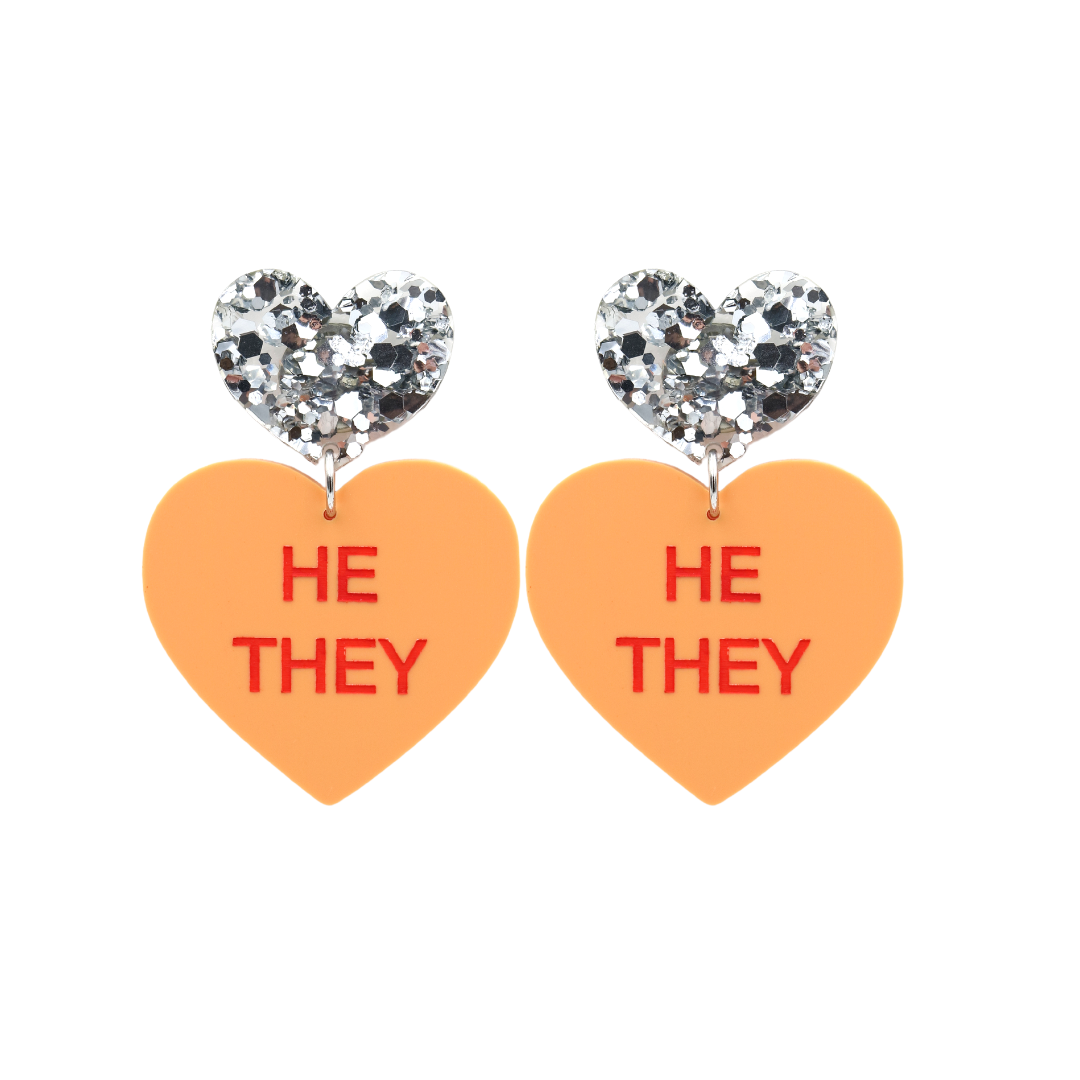 Haus of Dizzy 'Pronoun' Gentle Reminder Candy Heart Earrings