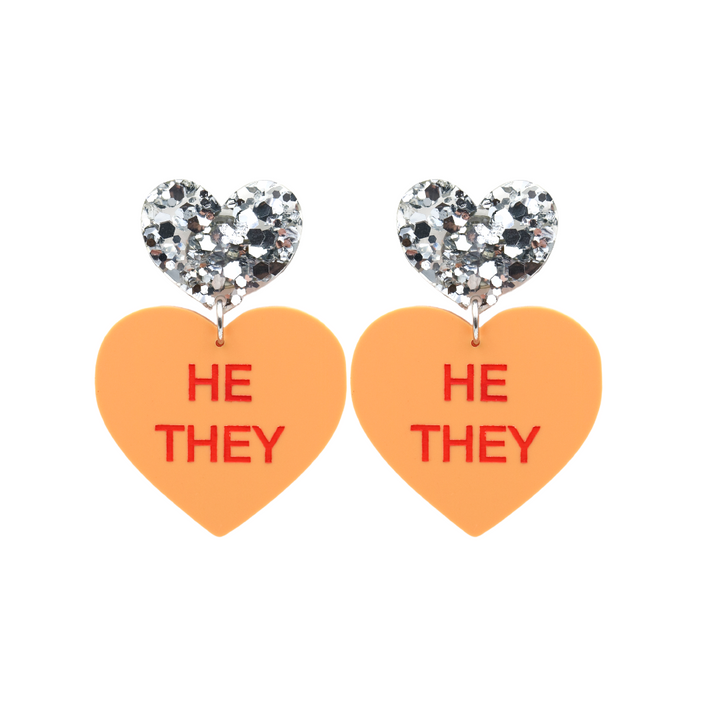 Haus of Dizzy 'Pronoun' Gentle Reminder Candy Heart Earrings