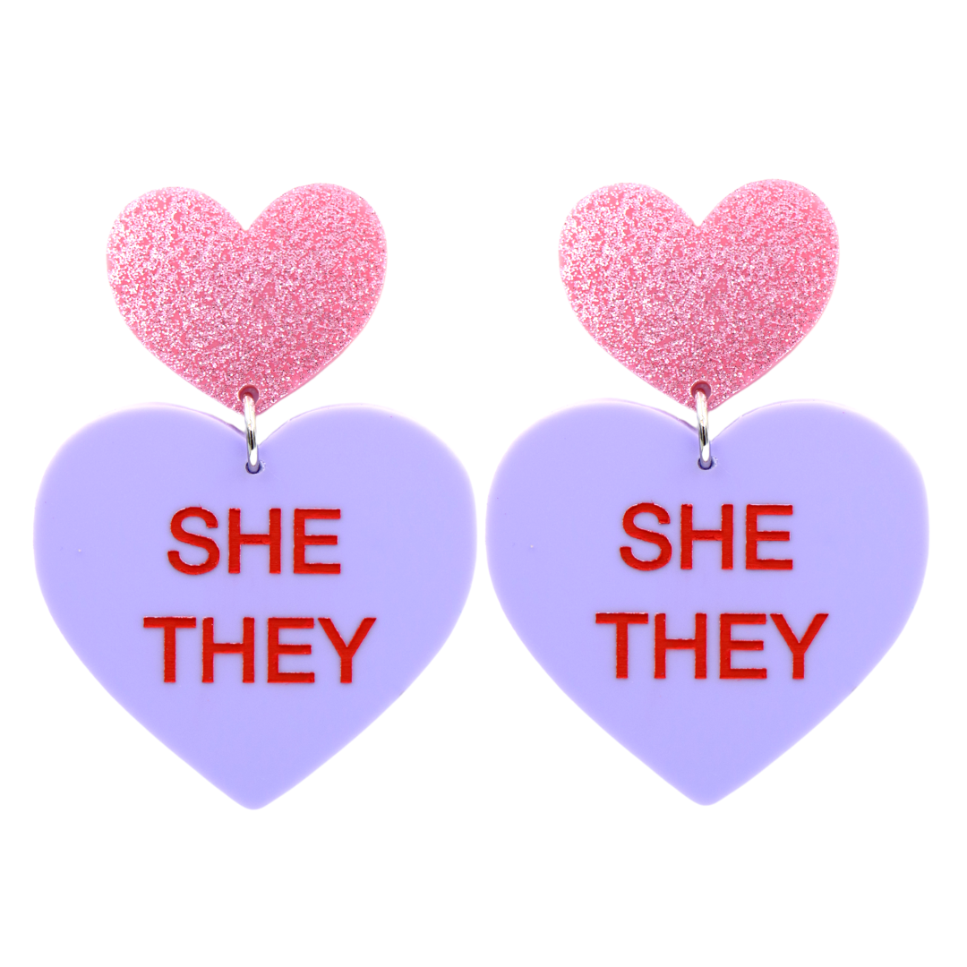 Haus of Dizzy 'Pronoun' Gentle Reminder Candy Heart Earrings