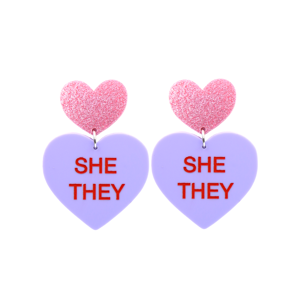 Haus of Dizzy 'Pronoun' Gentle Reminder Candy Heart Earrings