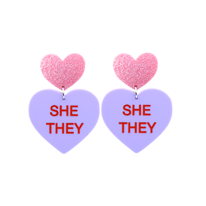 Haus of Dizzy 'Pronoun' Gentle Reminder Candy Heart Earrings