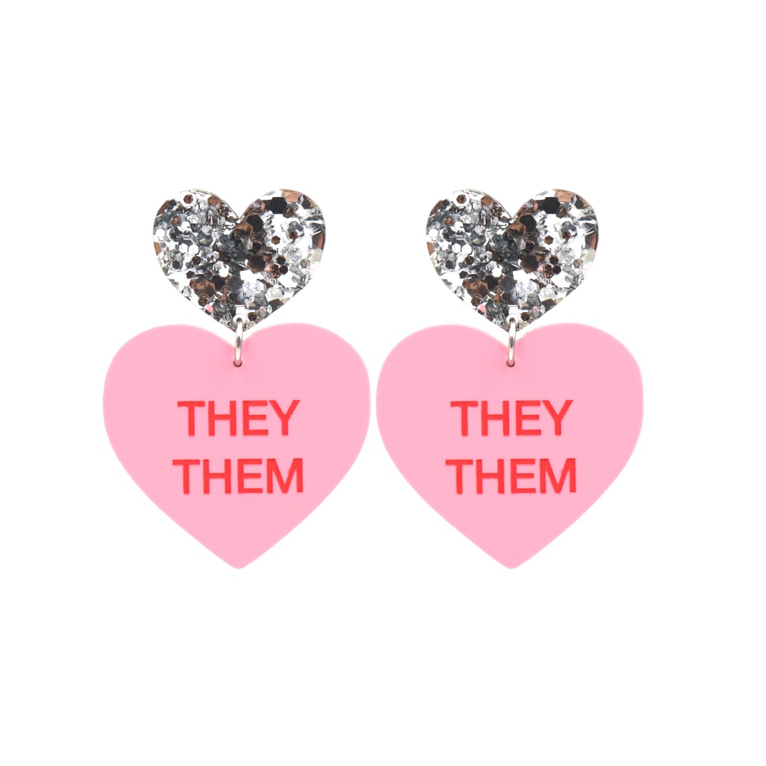 Haus of Dizzy 'Pronoun' Gentle Reminder Candy Heart Earrings