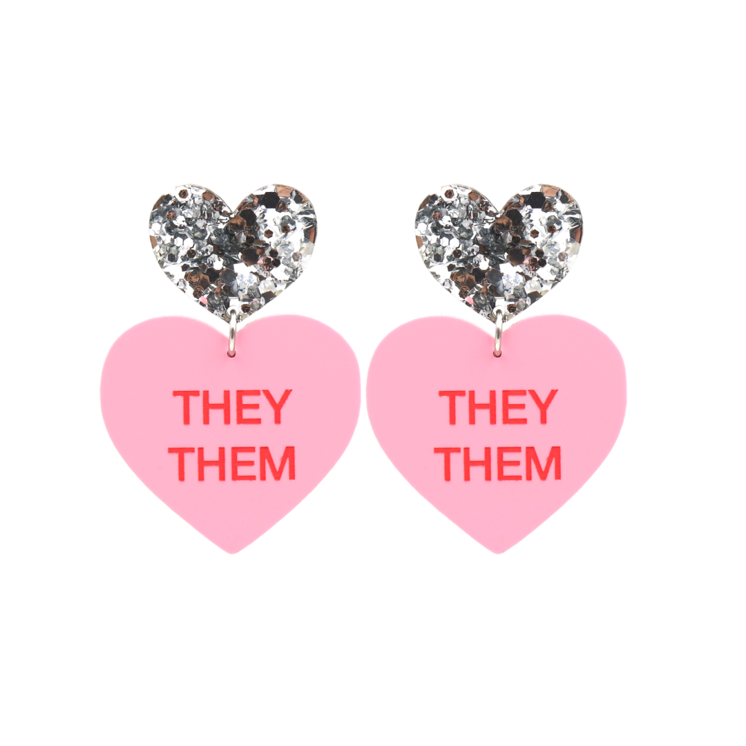 Haus of Dizzy Gentle Reminder Candy Heart Earrings (Pronouns)