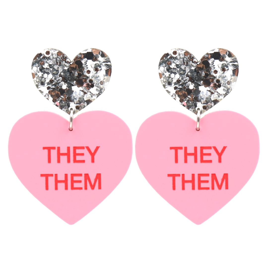 Haus of Dizzy 'Pronoun' Gentle Reminder Candy Heart Earrings