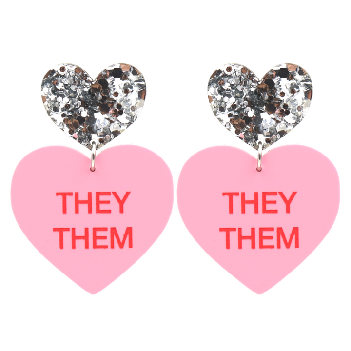 Haus of Dizzy 'Pronoun' Gentle Reminder Candy Heart Earrings