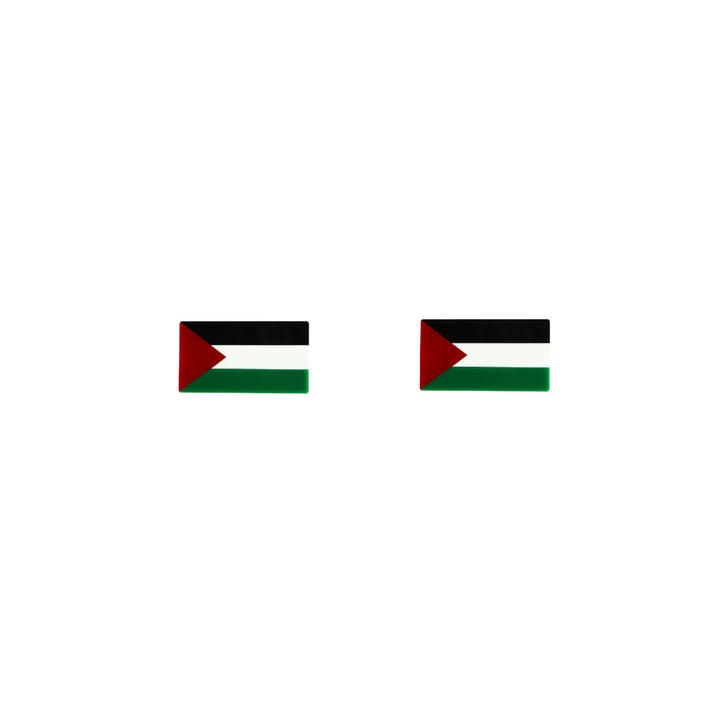 An image of Haus of Dizzy's 'First Nations Pride' Palestine flag, Rectangle shaped earring studs, on  black, red, white and green gloss acrylic.