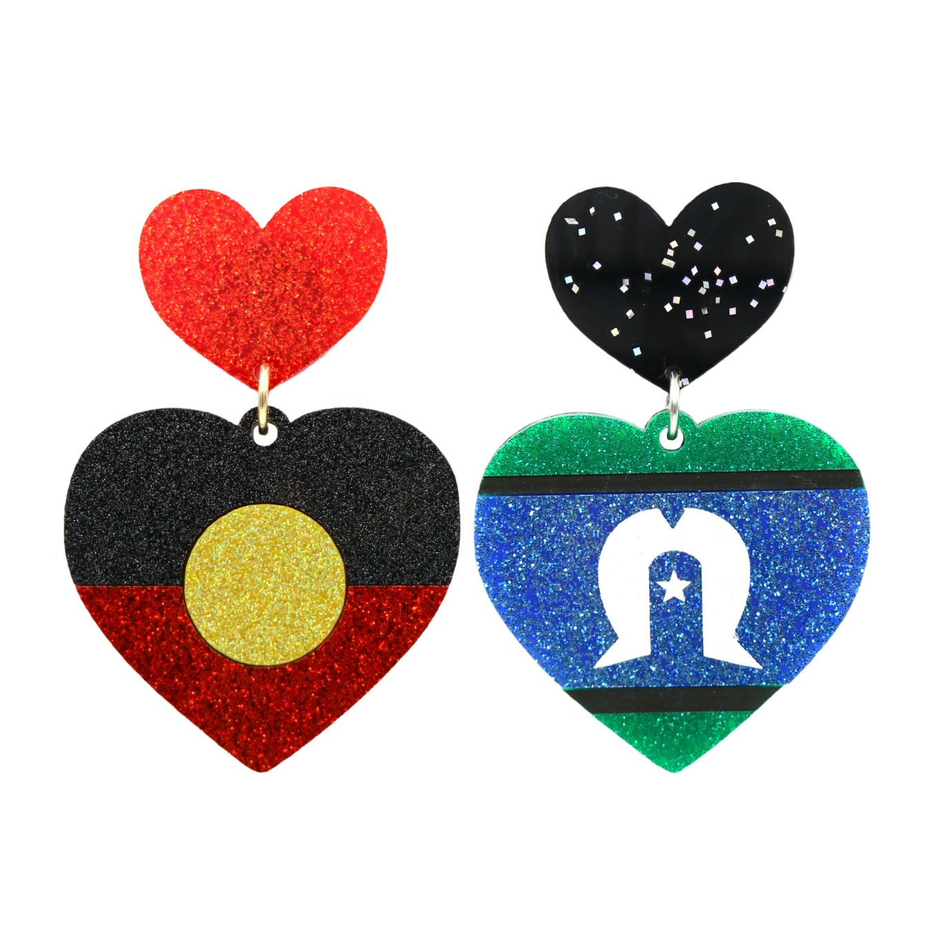 Haus of Dizzy 'Indigenous Pride' Glitter Heart Earrings