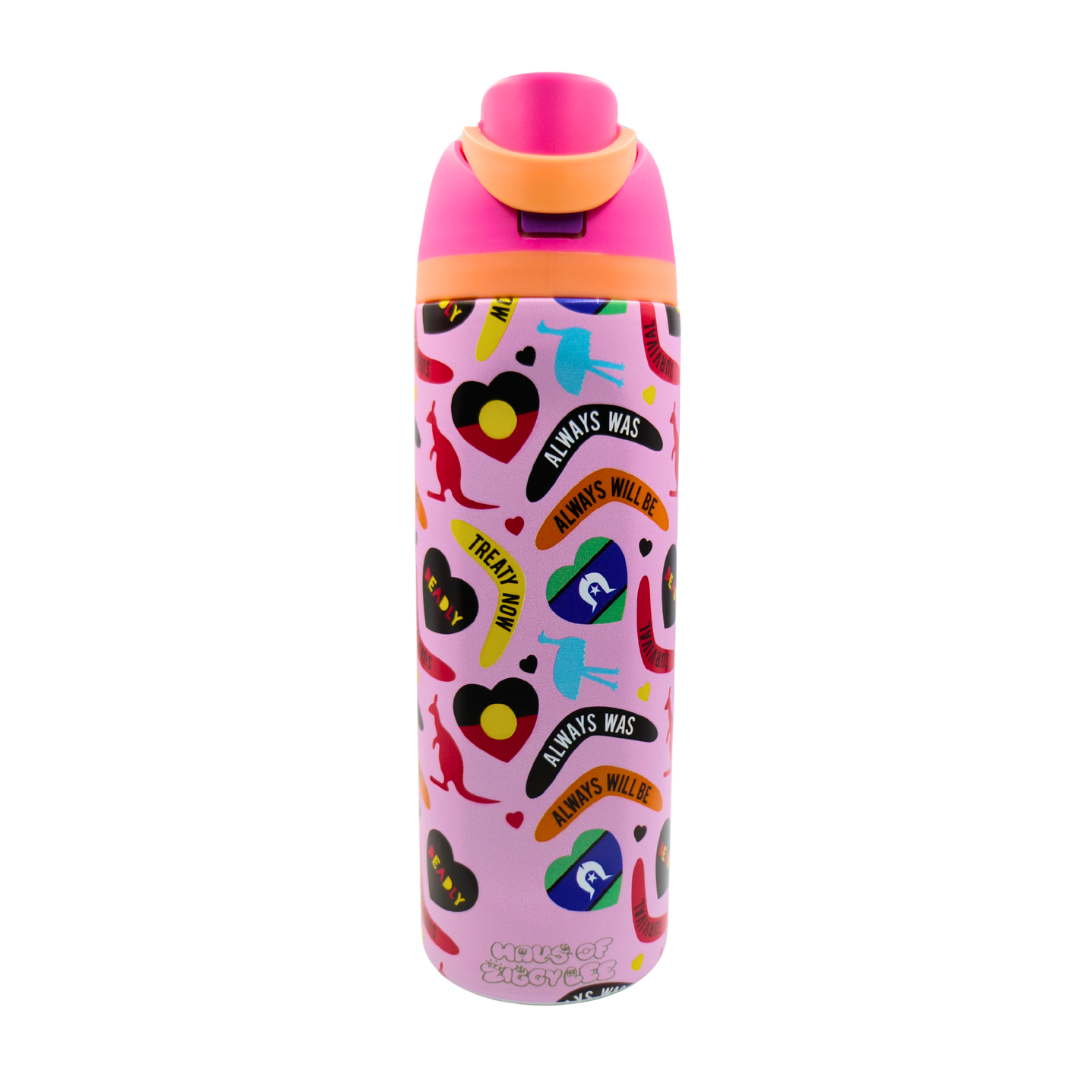 Haus of Ziggy Lee ‘icon bottle’ in icon pink with a pink, purple  and orange lid with a laser etched Haus of Ziggy Lee logo in silver on a white background.