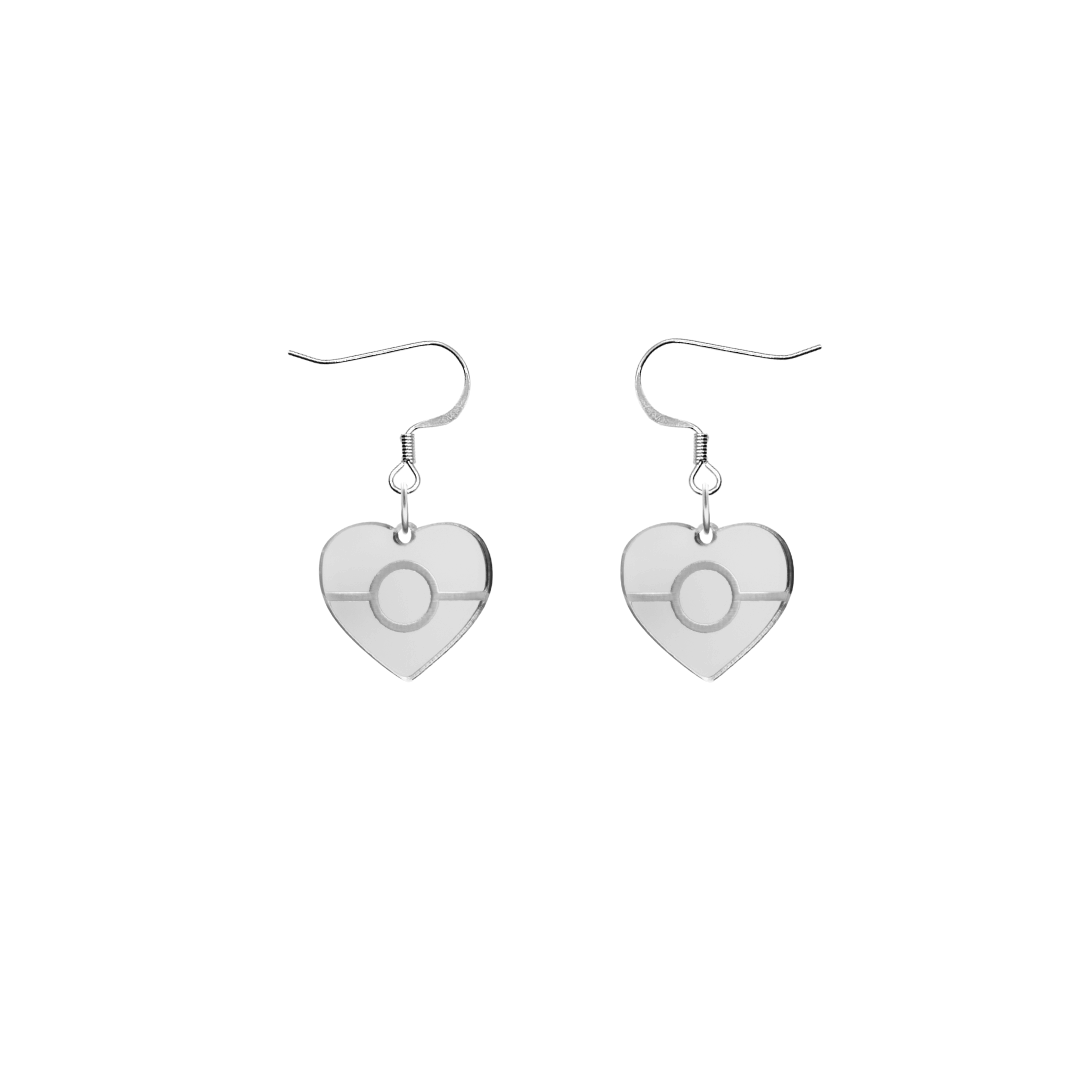 haus of dizzy heart shaped mini aboriginal flag earrings in silver mirror with gold hooks. on a white background