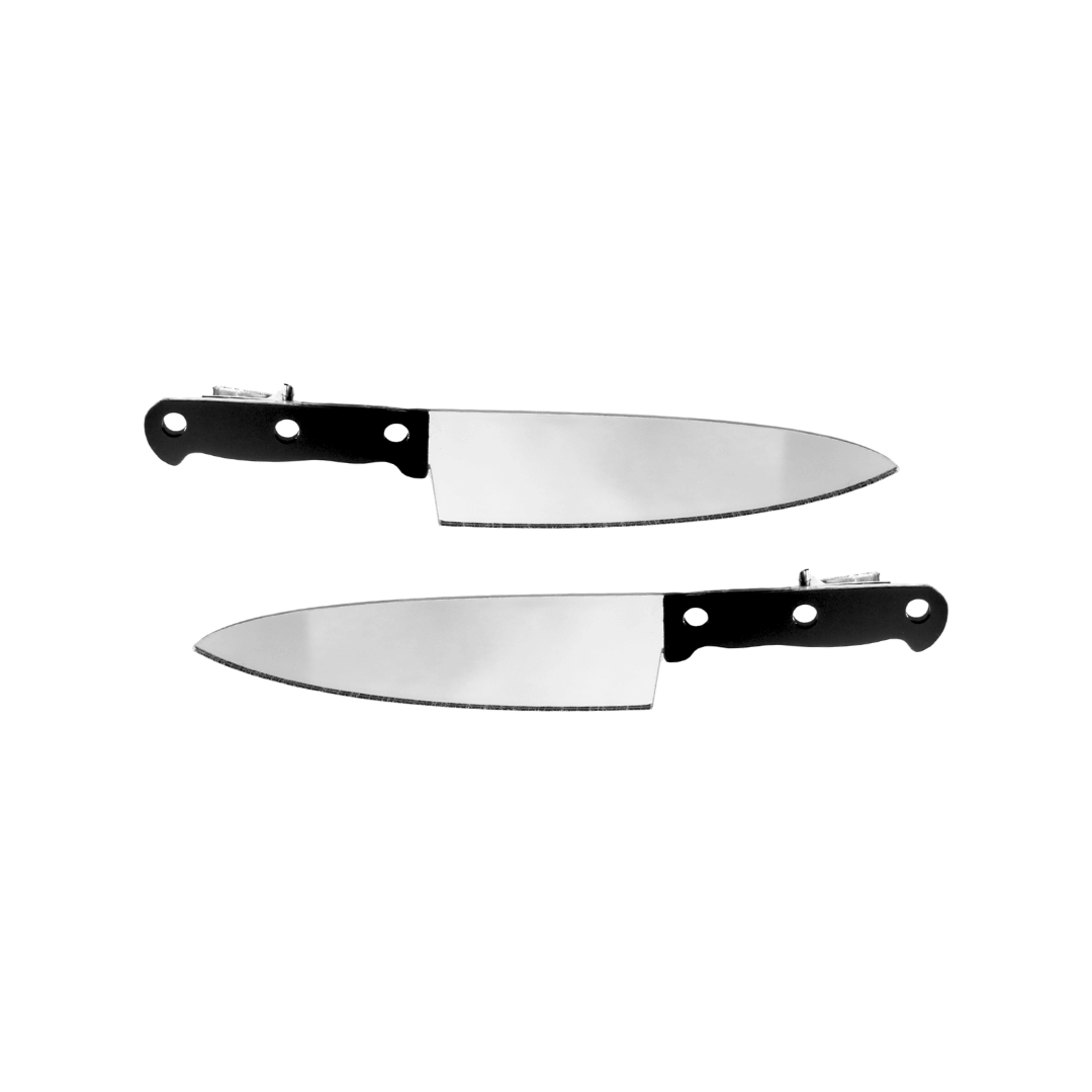haus of dizzy silver mirror stabby knives hair clips with black handles on a white background