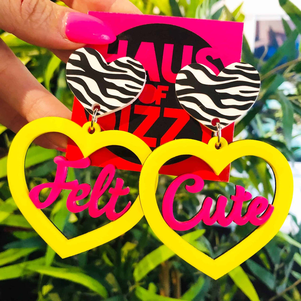 Haus of Dizzy Felt Cute Earrings - Zebra/Yellow/Pink