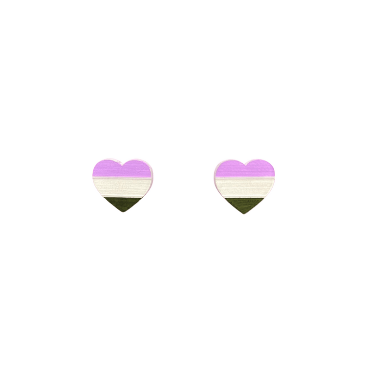 An image of hand painted Gender Queer Pride Flag on acrylic Studs