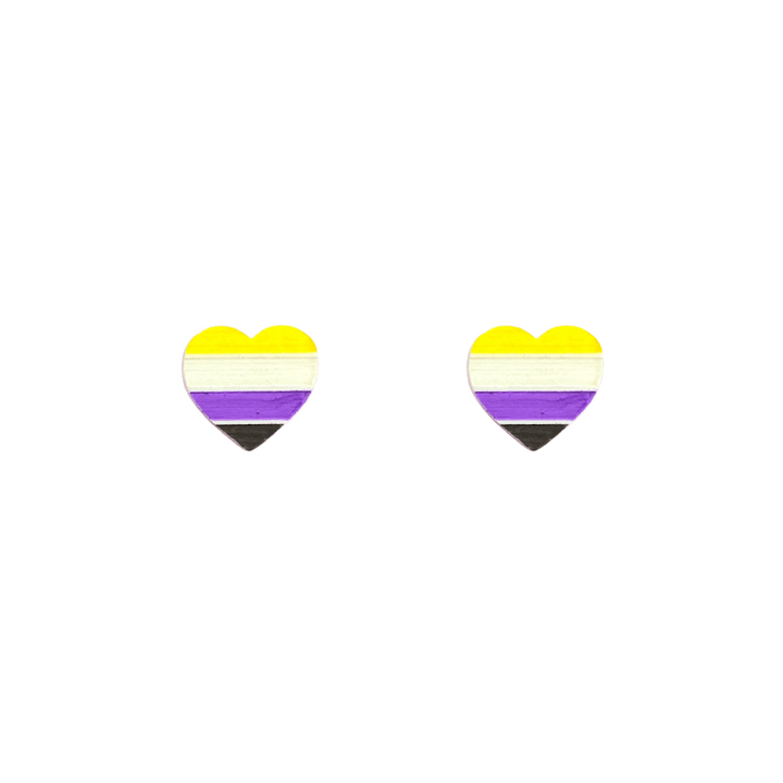 An image of hand painted Non Binary Pride Flag on acrylic Studs