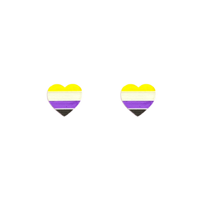 An image of hand painted Non Binary Pride Flag on acrylic Studs