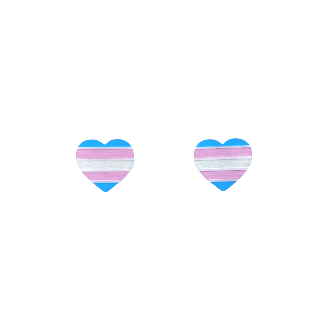 An image of hand painted Transgender Pride Flag on acrylic Studs