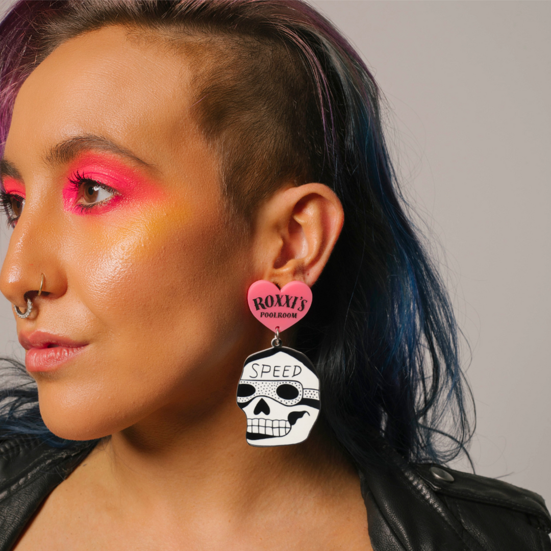 Haus of Dizzy x Roxxi's Poolroom 'Speed Skull' Earrings