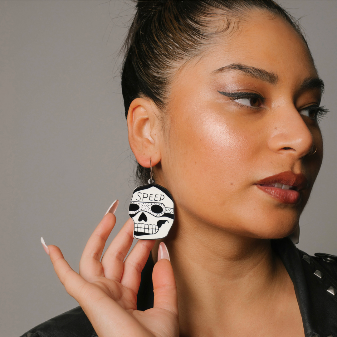 Haus of Dizzy x Roxxi's Poolroom 'Speed Skull' Earrings