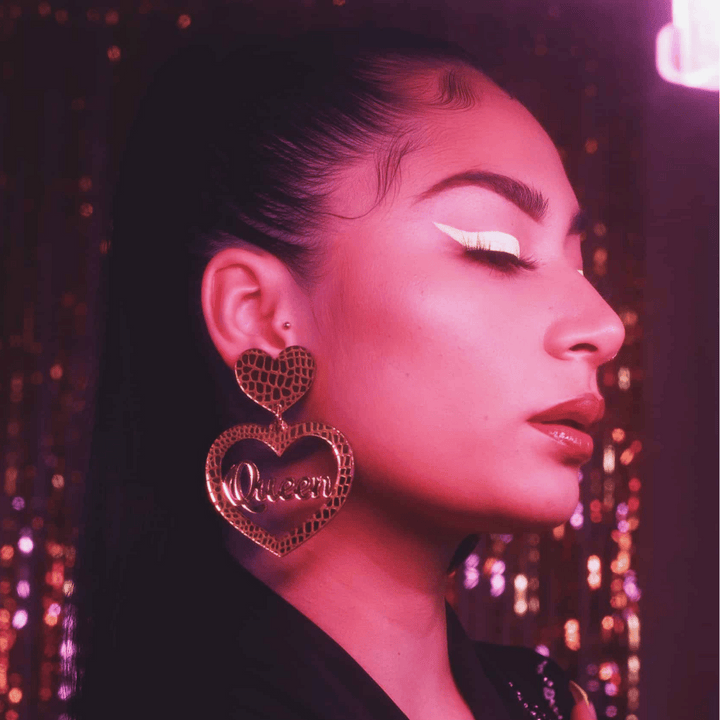 Haus of Dizzy 'Croc Queen' Mirror Heart Earrings