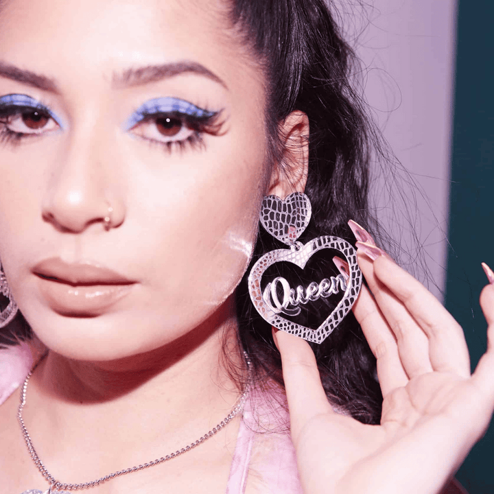 Haus of Dizzy 'Croc Queen' Mirror Heart Earrings