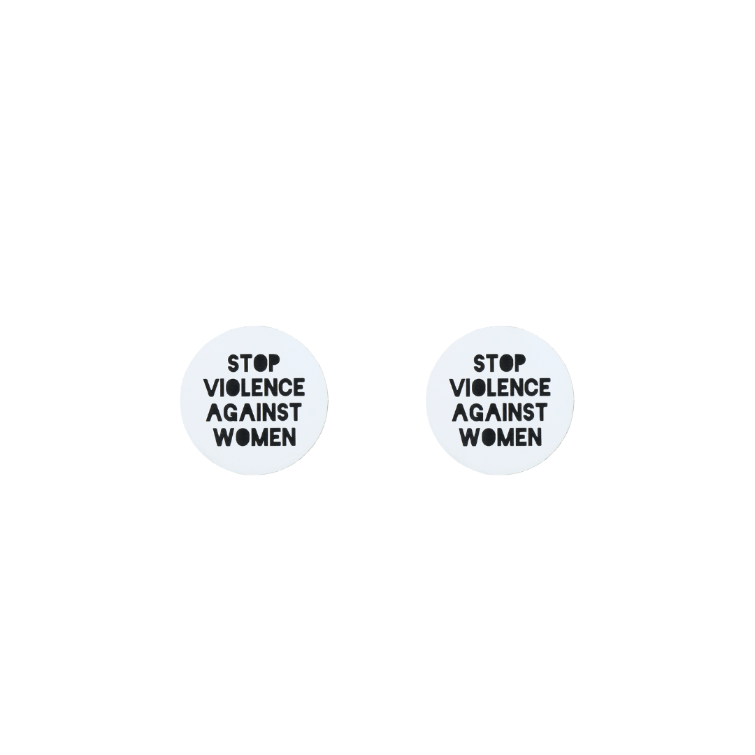haus of dizzy stop violence against women studs white circle with bold black font one size 2cm