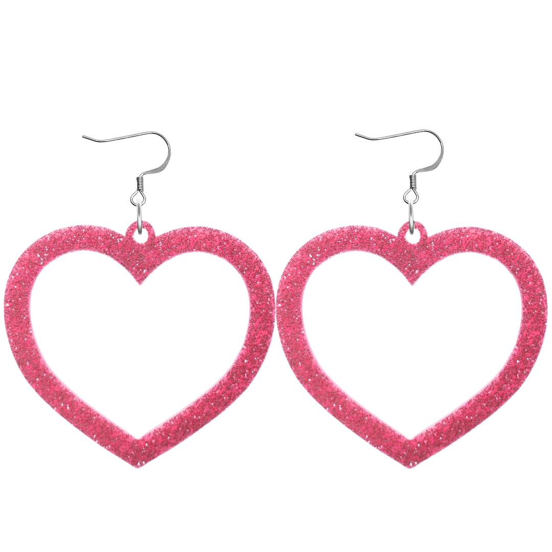 haus of dizzy glitter barbie heart earrings with baby pink glitter size large with hooks no heart tops