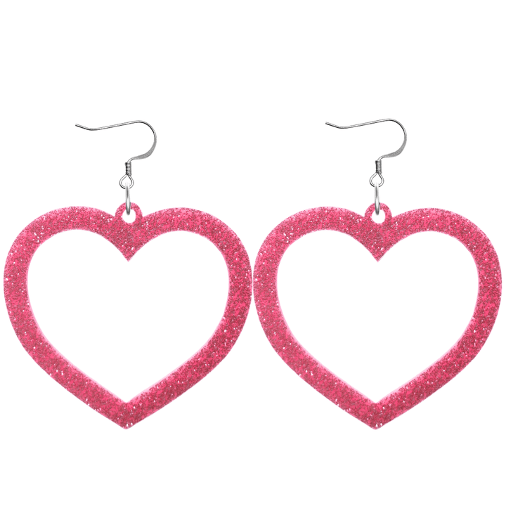 haus of dizzy glitter barbie heart earrings with baby pink glitter size large with hooks no heart tops