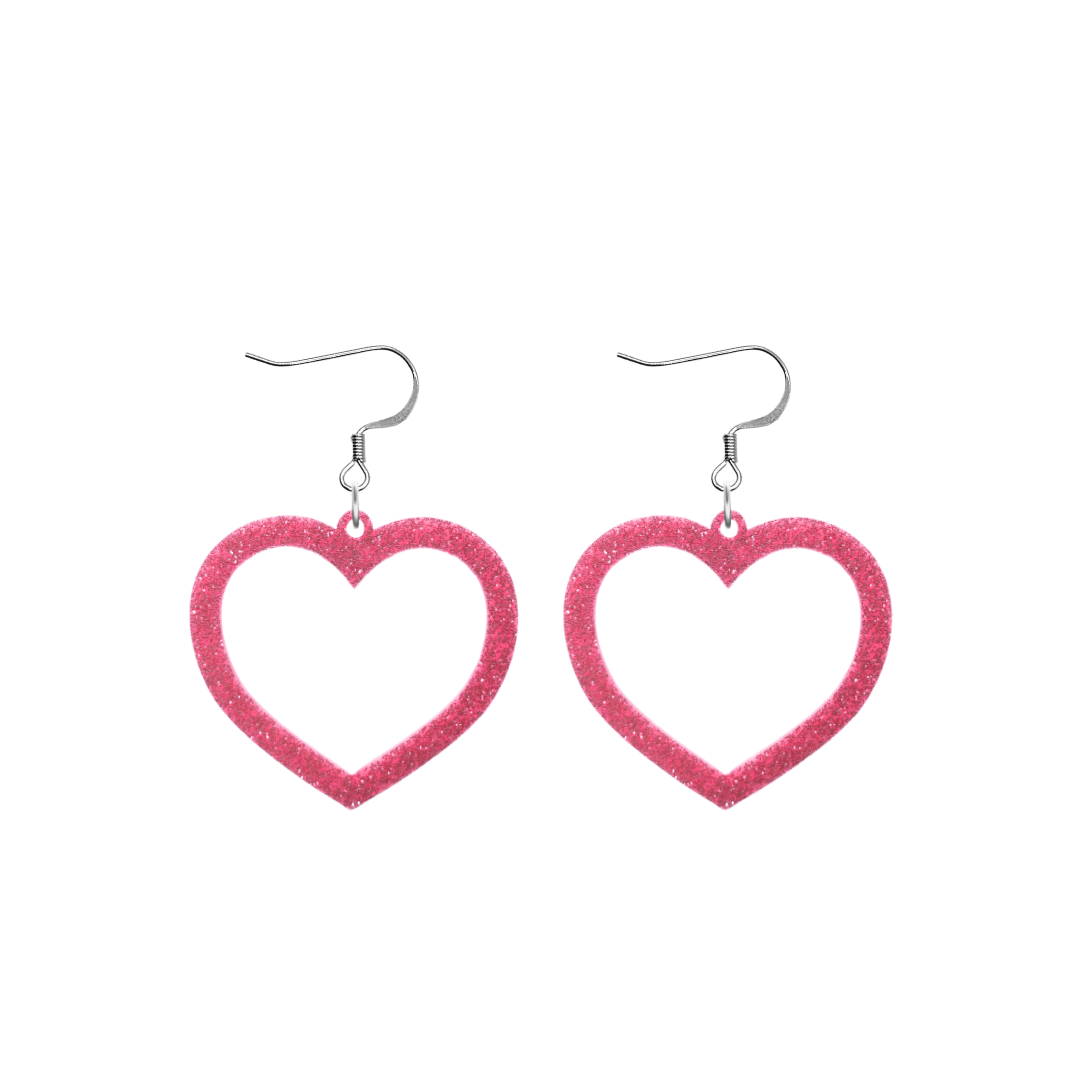 haus of dizzy glitter barbie heart earrings with baby pink glitter size small with hooks no heart tops