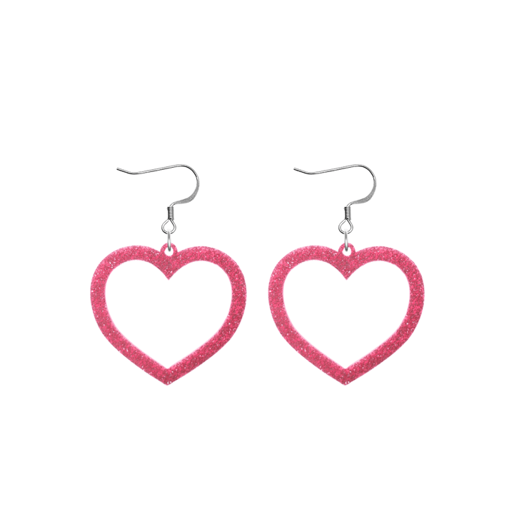 haus of dizzy glitter barbie heart earrings with baby pink glitter size small with hooks no heart tops
