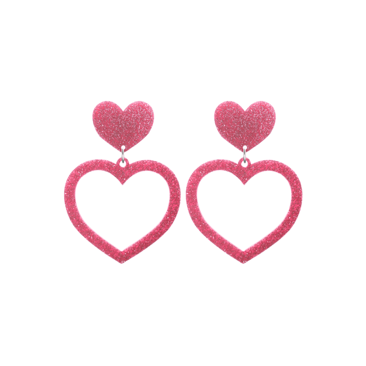 haus of dizzy glitter barbie heart earrings with baby pink glitter size small