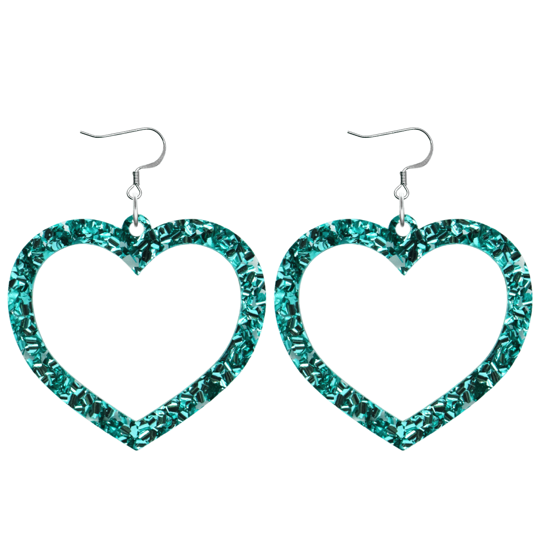 haus of chunky blue glitter barbie heart earrings size large with hooks no heart tops