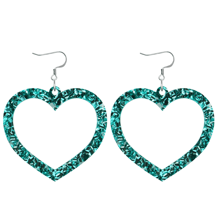 haus of chunky blue glitter barbie heart earrings size large with hooks no heart tops
