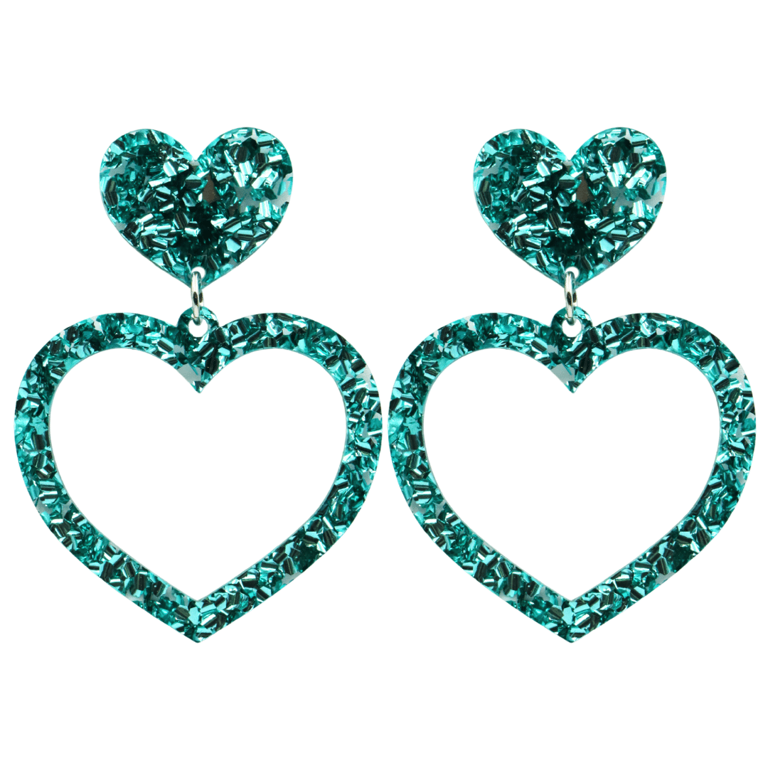 haus of chunky blue glitter barbie heart earrings size large 