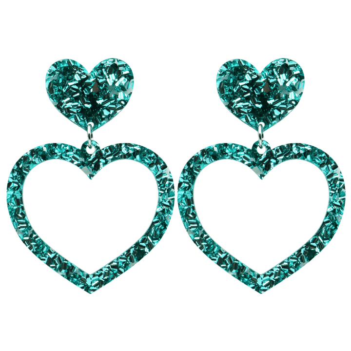 haus of chunky blue glitter barbie heart earrings size large 