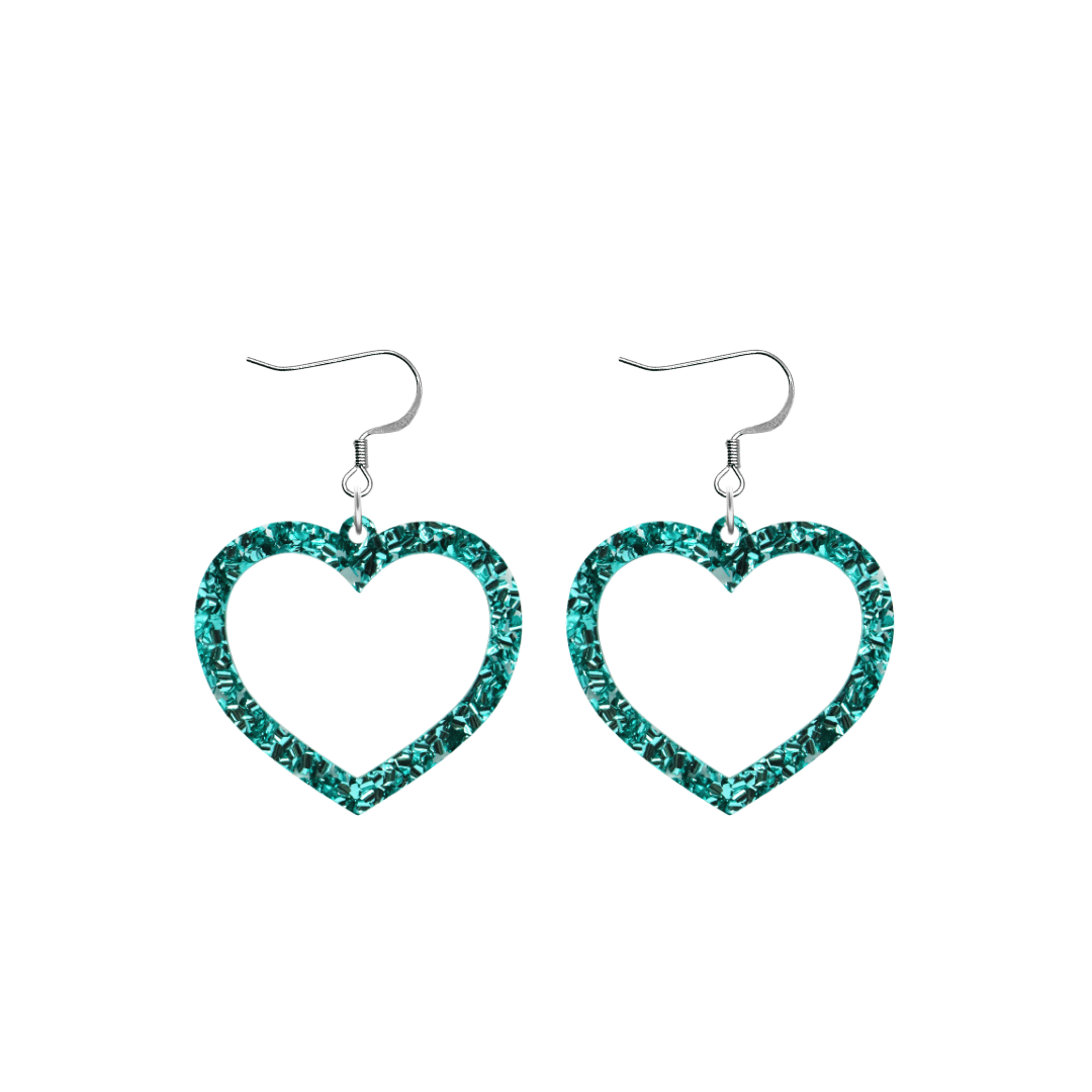 haus of chunky blue glitter barbie heart earrings size small with hooks no heart tops