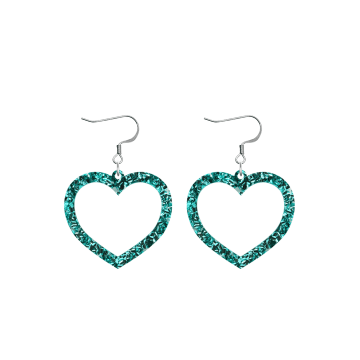haus of chunky blue glitter barbie heart earrings size small with hooks no heart tops