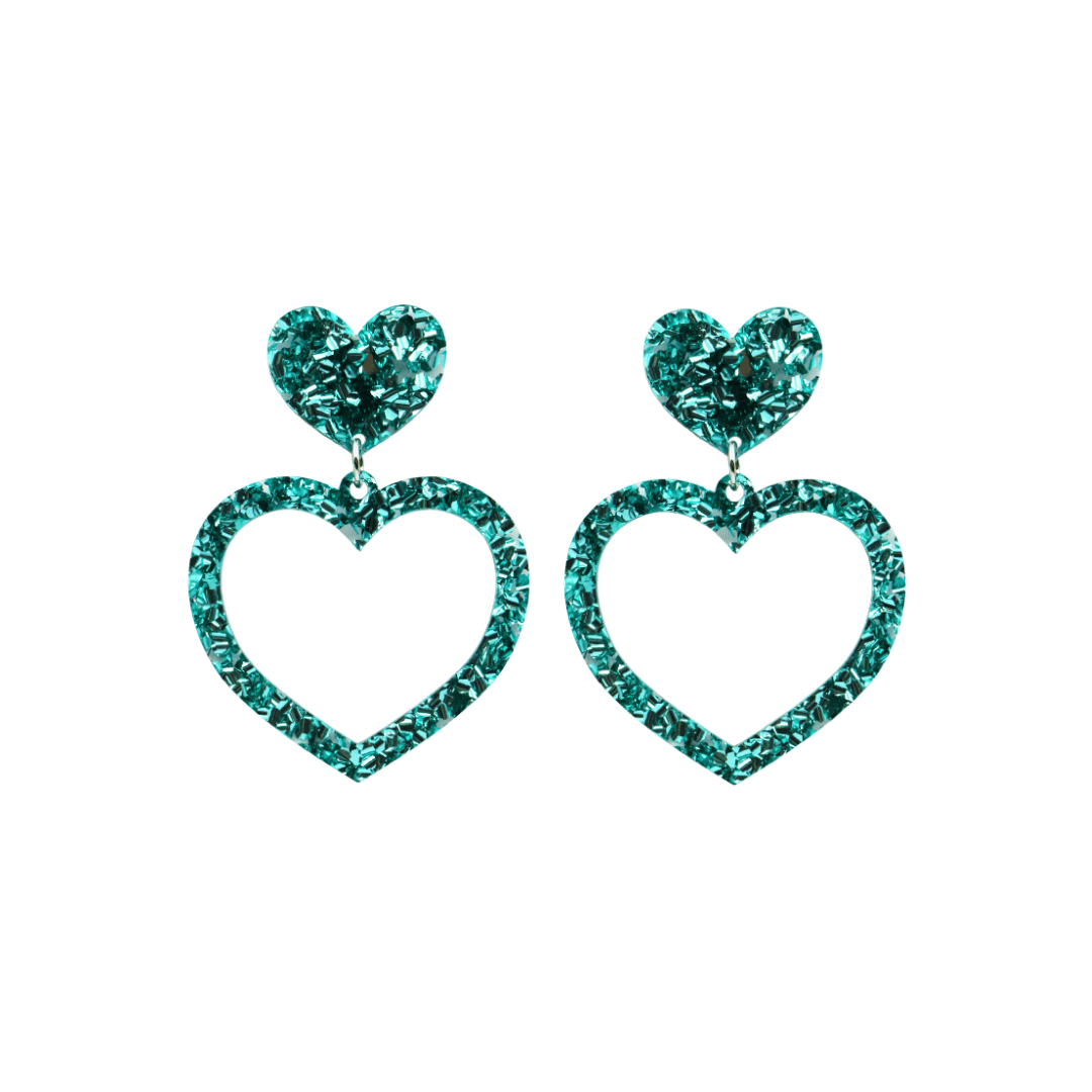 haus of chunky blue glitter barbie heart earrings size small