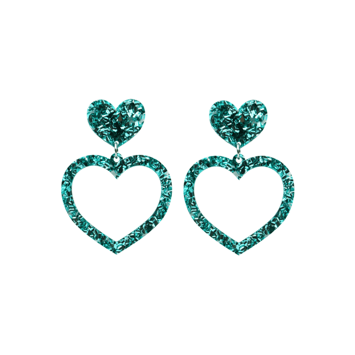 haus of chunky blue glitter barbie heart earrings size small
