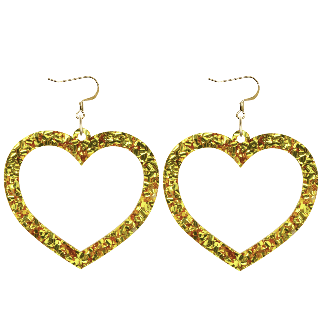 haus of chunky gold glitter barbie heart earrings size large with hooks no heart tops